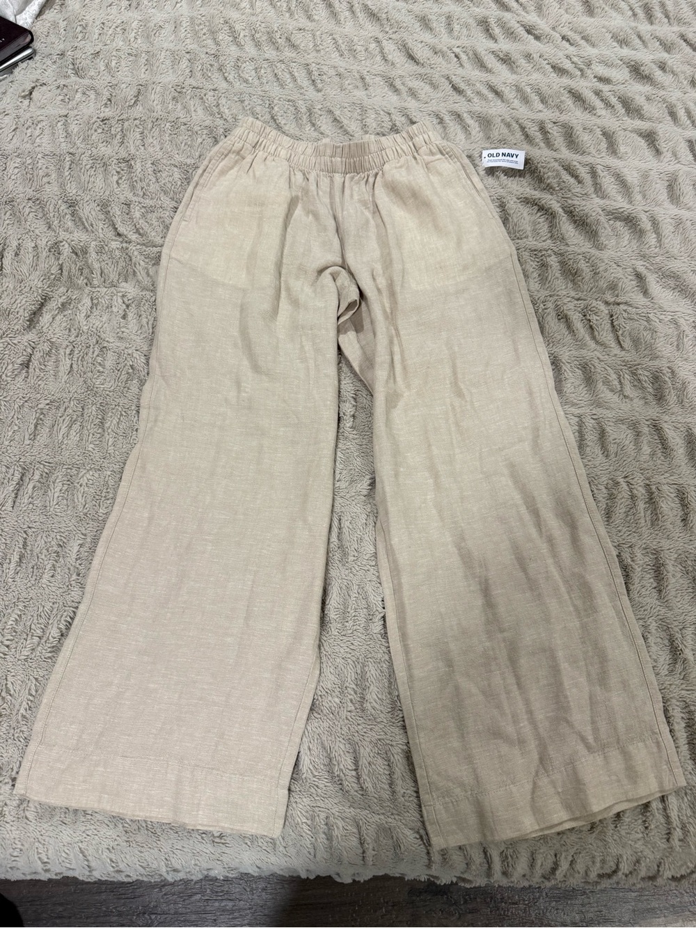 Old Navy Kids Neutral Beige Wide-Leg Linen Blend Pants